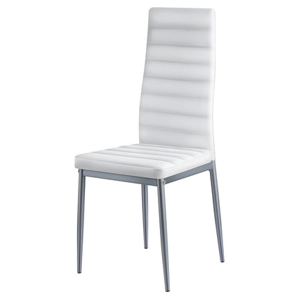 Dining Chairs Set of 6, White PVC Leather, Metal Legs