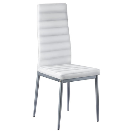 Dining Chairs Set of 6, White PVC Leather, Metal Legs