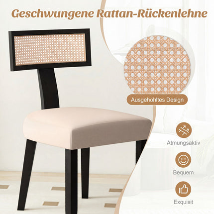 Dining Chair with Rattan Back, Padded Seat & Wood Legs
