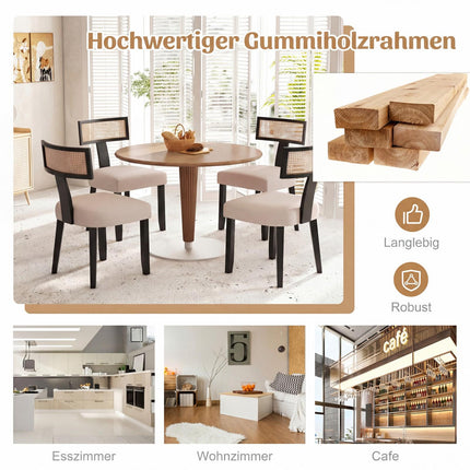 Dining Chair with Rattan Back, Padded Seat & Wood Legs