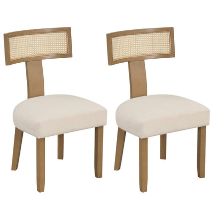 Dining Chair with Rattan Back, Padded Seat & Wood Legs
