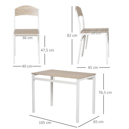 5-piece dining table set, wood fibers MDF & metal, grey/white