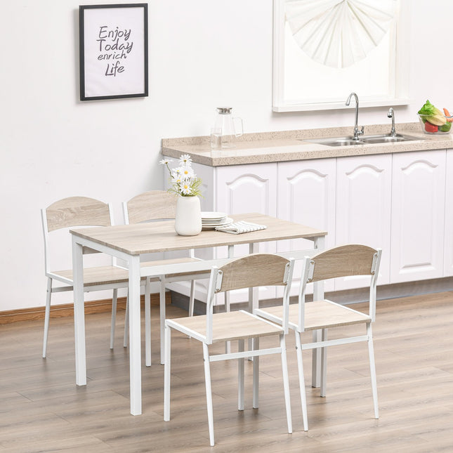 5-piece dining table set, wood fibers MDF & metal, grey/white