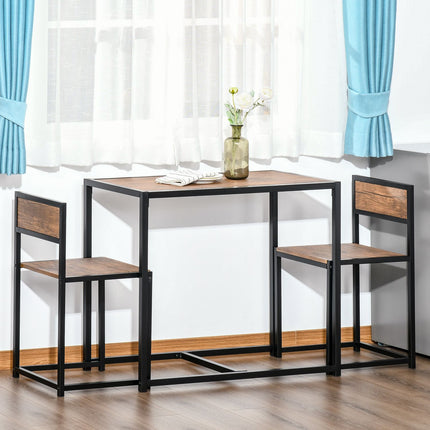 Dining room set: table with 2 metal chairs, natural finish