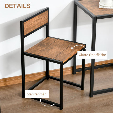 Dining room set: table with 2 metal chairs, natural finish