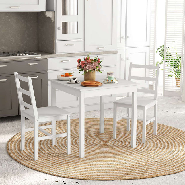 Pine Wood Dining Table Set for 2 - White Finish