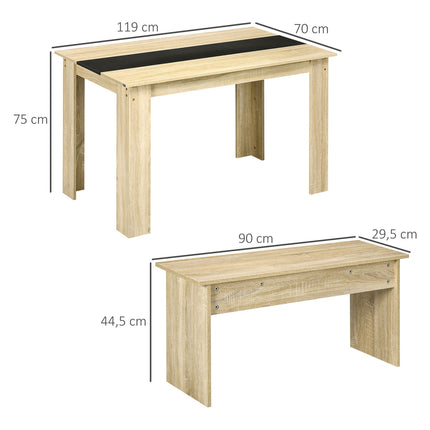 Dining table set with 2 benches, space-saving oak & black