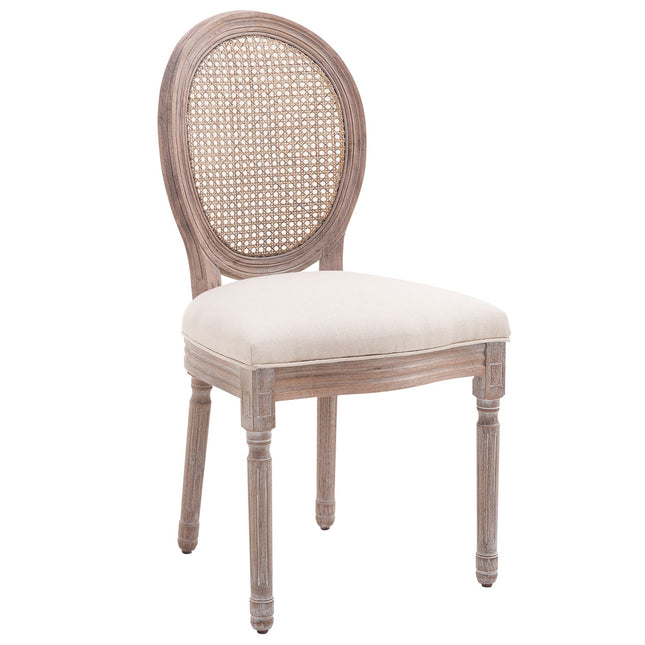 Vintage beige dining chair - upholstered recliner in rattan