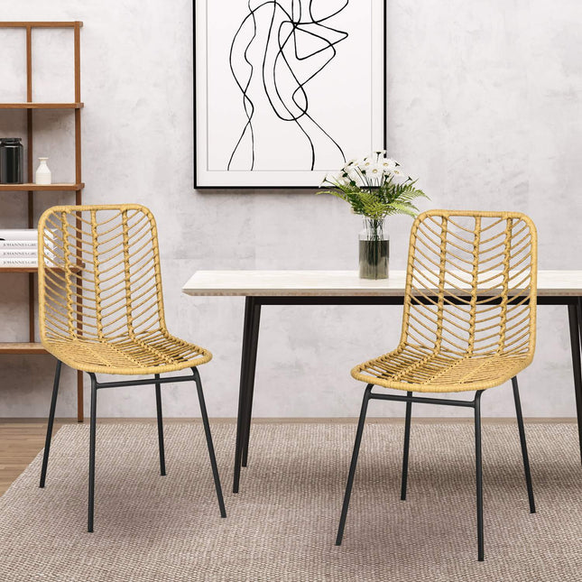 Dining room chair set of 2, Rattan look, Yellow, Steel
