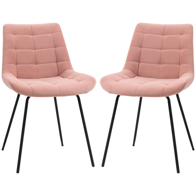 Set of 2 dining chairs in velvet, pink, retro design, steel legs