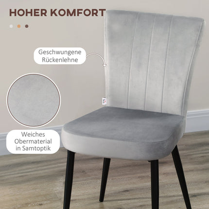 Gray velvet dining room chairs, set of 4 - Steel frame, 46x65x87 cm