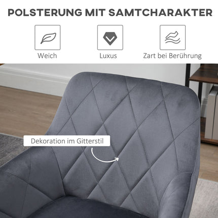 Steel gray upholstered dining chair, retro velvet design