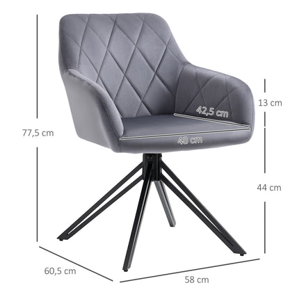 Steel gray upholstered dining chair, retro velvet design