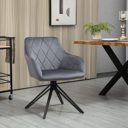 Steel gray upholstered dining chair, retro velvet design