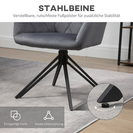 Steel gray upholstered dining chair, retro velvet design