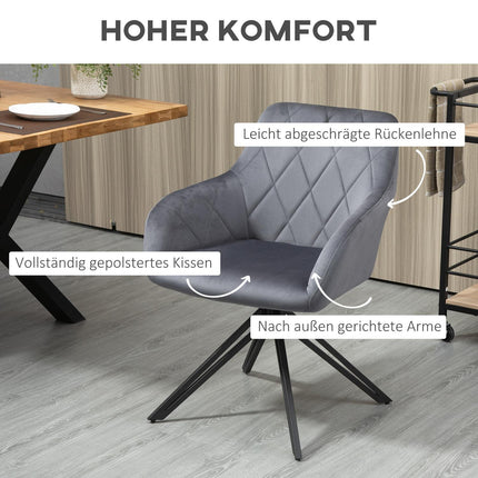 Steel gray upholstered dining chair, retro velvet design