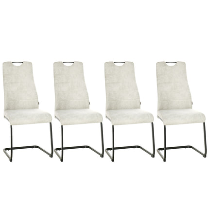 Cantilever dining chairs, ergonomic set of 4, beige polyester