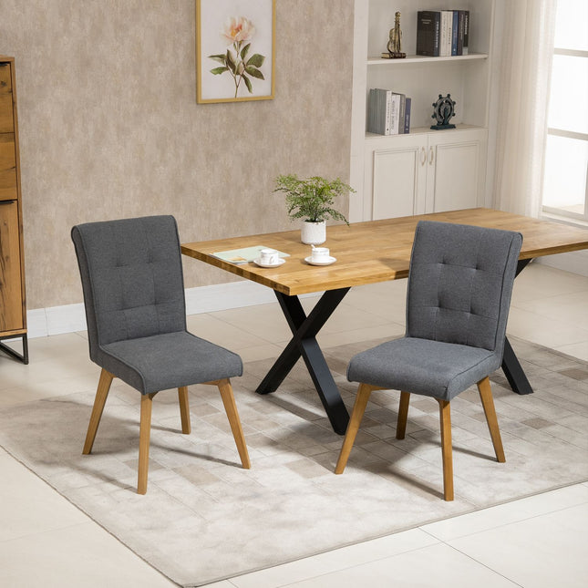 Dining room chairs, gray linen, foam padded, wood