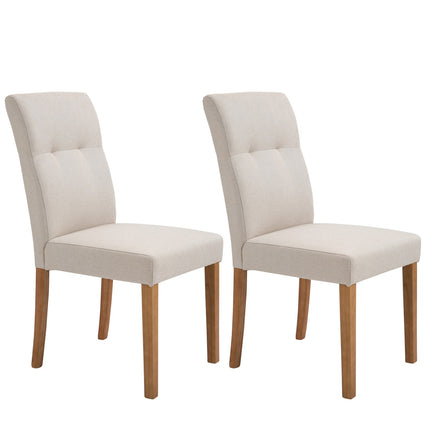 Set of 2 beige dining chairs, padded seat, linen blend