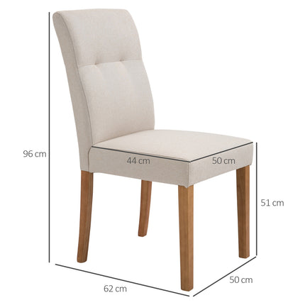 Set of 2 beige dining chairs, padded seat, linen blend