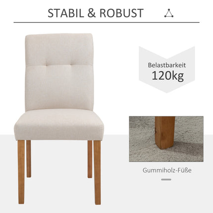 Set of 2 beige dining chairs, padded seat, linen blend