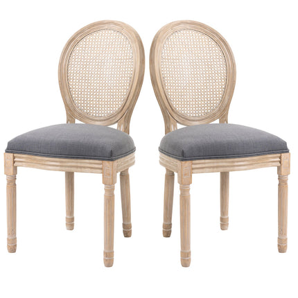 Gray upholstered dining chairs, set of 2 - Rattan back, linen look