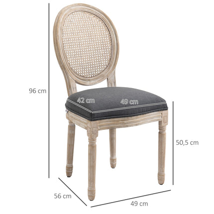 Gray upholstered dining chairs, set of 2 - Rattan back, linen look