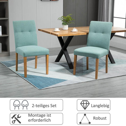 Green Upholstered Dining Chairs, Set of 2 - Padded Linen Chairs