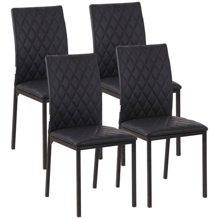 Black artificial leather dining chairs, set of 4, steel legs, padded