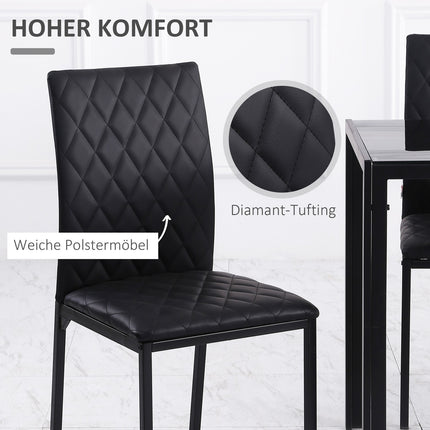 Black artificial leather dining chairs, set of 4, steel legs, padded
