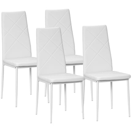 Dining chairs in white artificial leather, set of 4, padded seats