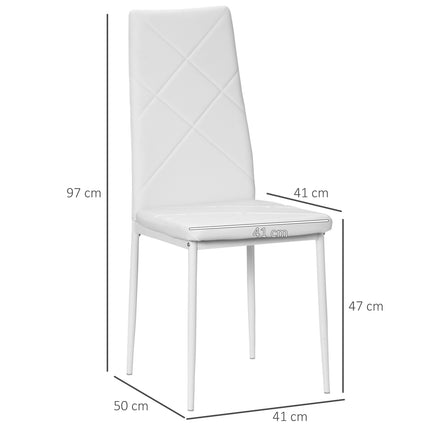 Dining chairs in white artificial leather, set of 4, padded seats