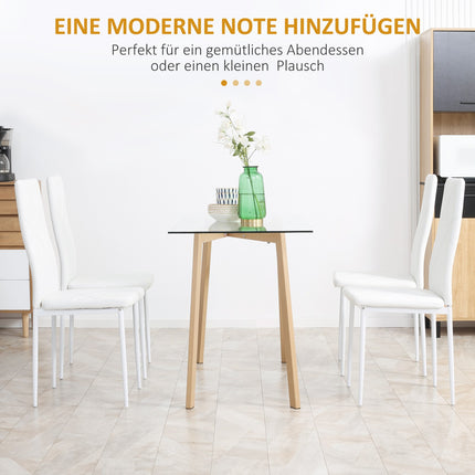 Dining chairs in white artificial leather, set of 4, padded seats