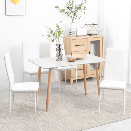 Dining chairs in white artificial leather, set of 4, padded seats