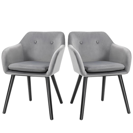 Set of 2 dining chairs in gray velvet with wooden legs