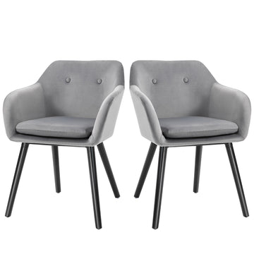 Set of 2 dining chairs in gray velvet with wooden legs