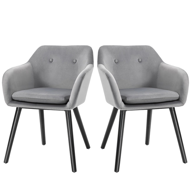 Set of 2 dining chairs in gray velvet with wooden legs