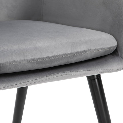Set of 2 dining chairs in gray velvet with wooden legs