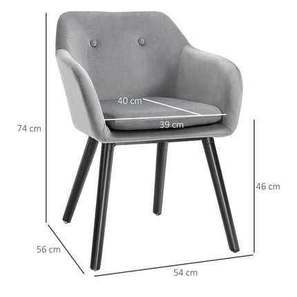 Set of 2 dining chairs in gray velvet with wooden legs