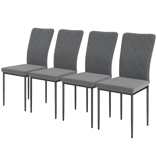 Eetkamerstoelen set van 4 keukenstoelen met rugleuning, fluwelen look, fauteuils, gestoffeerde stoelen met metalen poten voor eettafel, donkergrijs Aosom