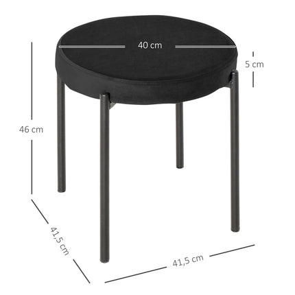 Set of 4 stackable bench stools in velvet, black, padded seat