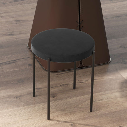 Set of 4 stackable bench stools in velvet, black, padded seat