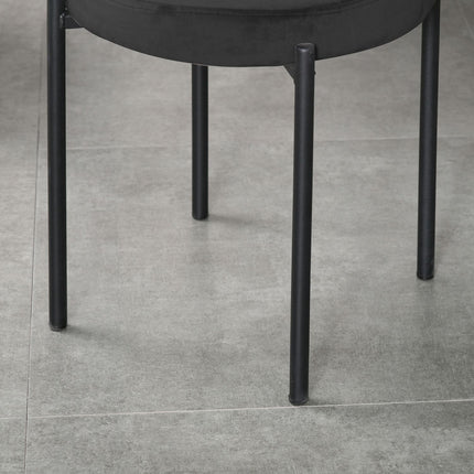 Set of 4 stackable bench stools in velvet, black, padded seat