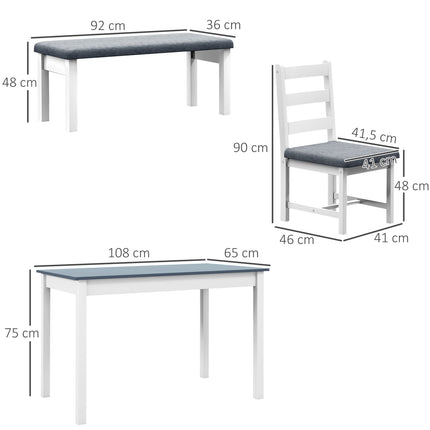 4-piece dining room set in pine, table with bench and chairs