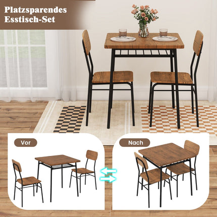 Dining Set with 2 Chairs & Storage Shelf, Rustic Brown