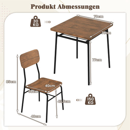 Dining Set with 2 Chairs & Storage Shelf, Rustic Brown