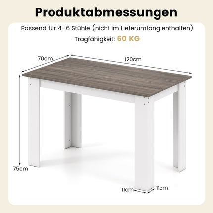 Dining Table, 120 cm, Seats 4-6, White Wood