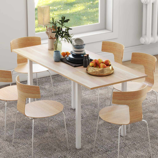 Extendable dining table for 6, steel frame, brown finish