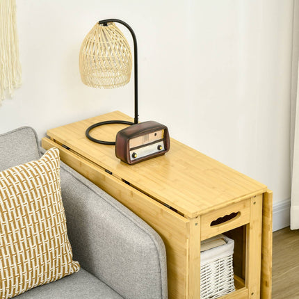 Folding dining table, bamboo, storage and adjustable feet