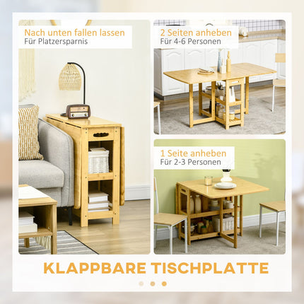 Folding dining table, bamboo, storage and adjustable feet